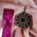 Art Deco Brooch | Green Crystal Red Enamel Rhinestone Gold Tone Pin