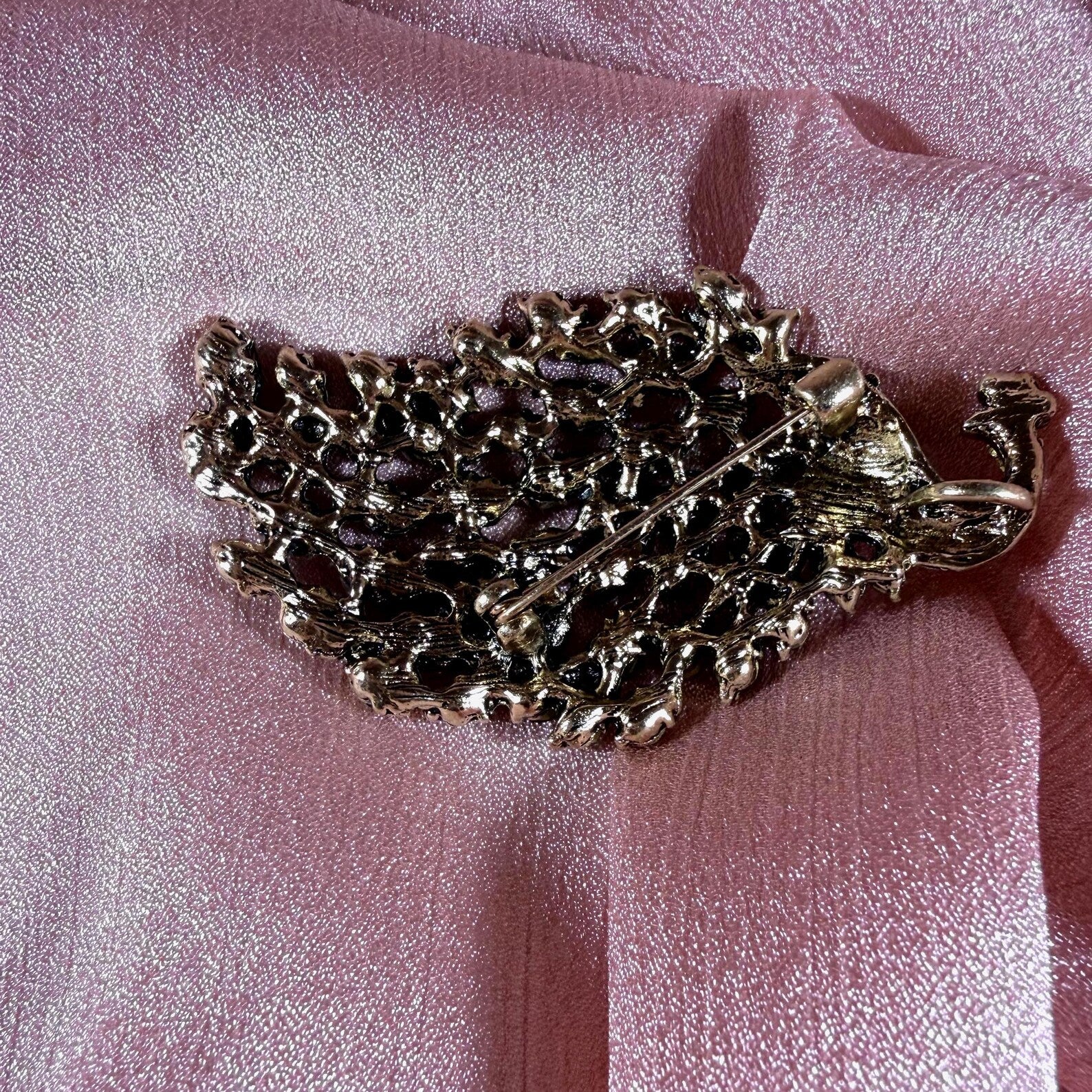 Peacock Brooch | Teal & Olive Green Rhinestone Crystal Silver Tone Pin