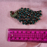Peacock Brooch | Teal & Olive Green Rhinestone Crystal Silver Tone Pin