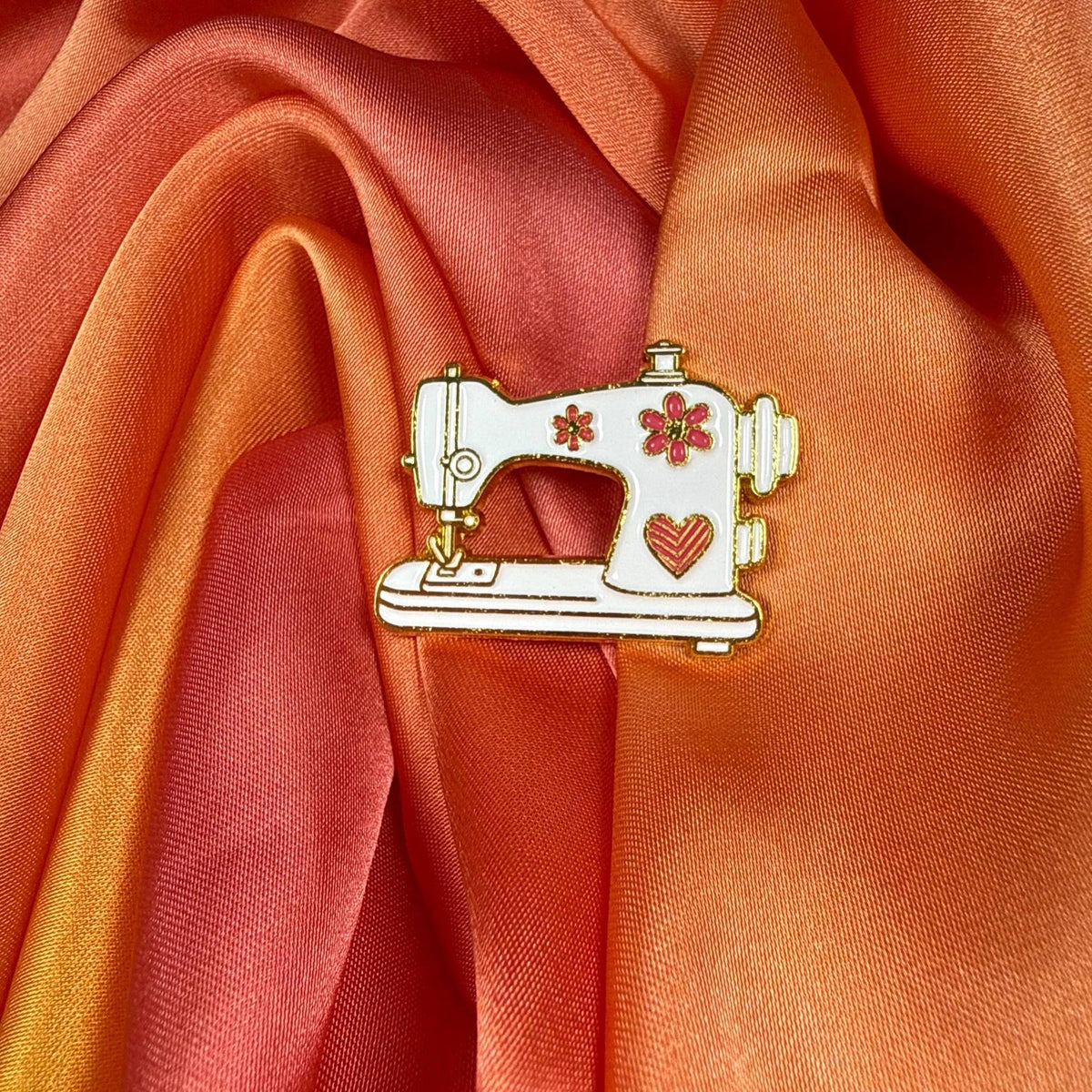 White Floral Sewing Machine Enamel Pin Badge | Pincredible