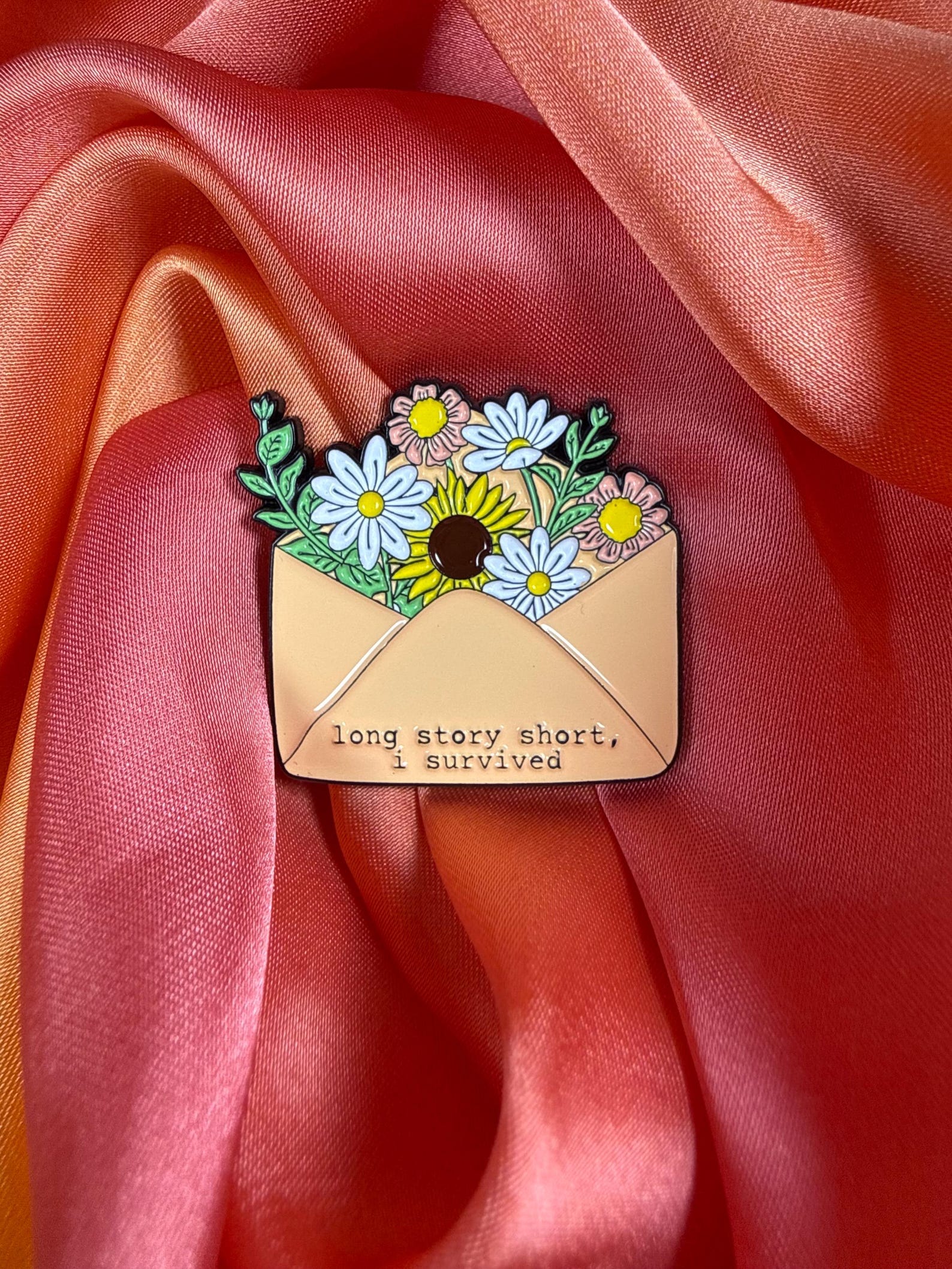 Long Story Short I Survived Floral Envelope Enamel Pin Badge | Pincredible