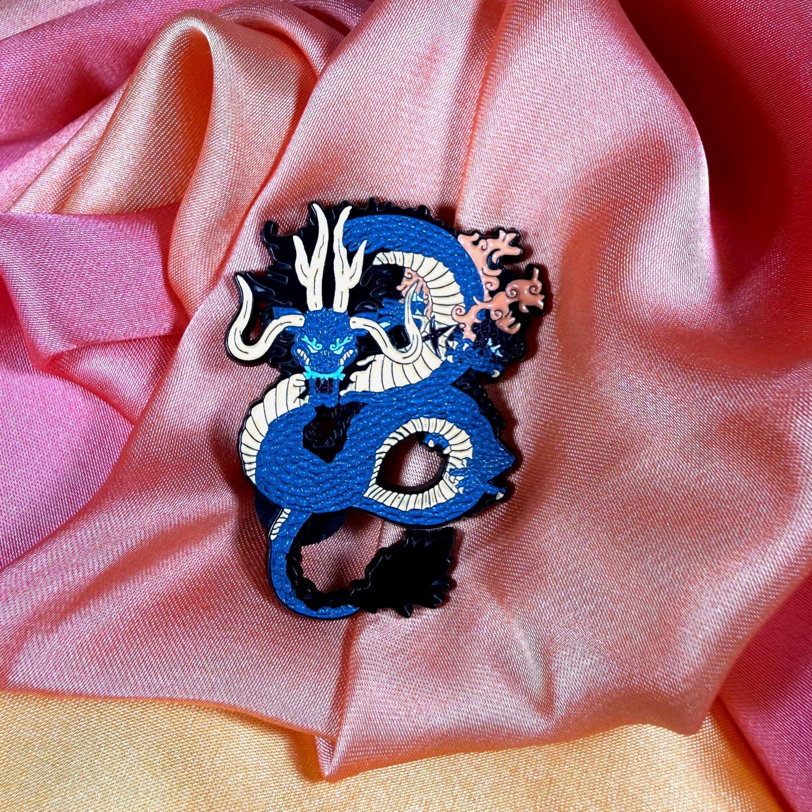 Blue Oriental Dragon Enamel Pin Badge | Pincredible