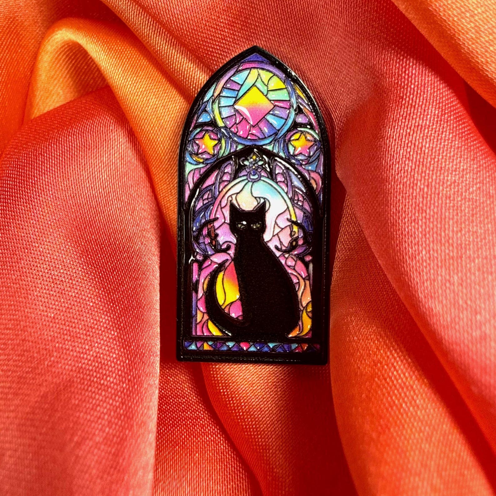 Stained Glass Gothic Cat Enamel Pin Badge | Pincredible