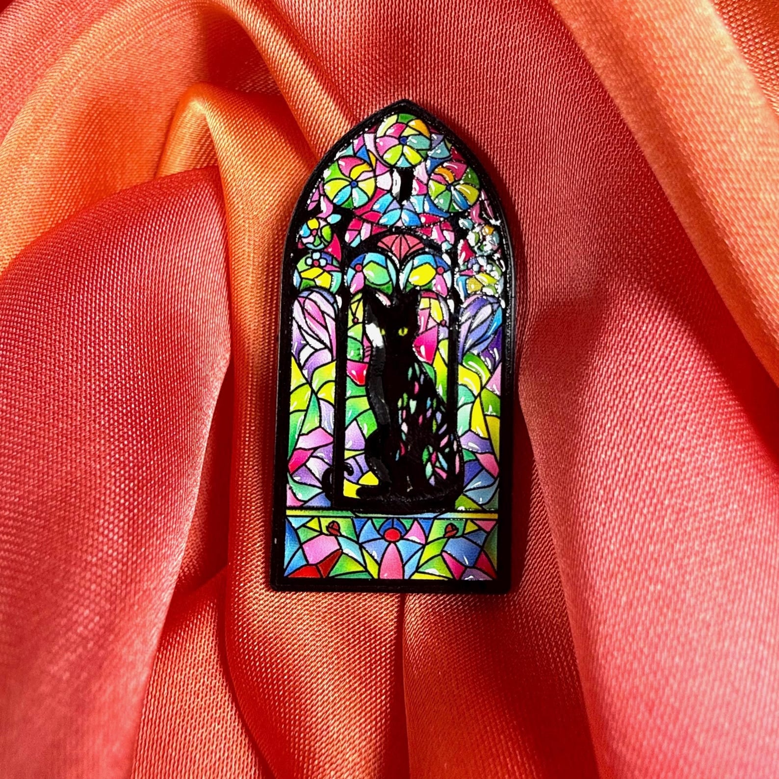 Stained Glass Gothic Cat Enamel Pin Badge | Pincredible