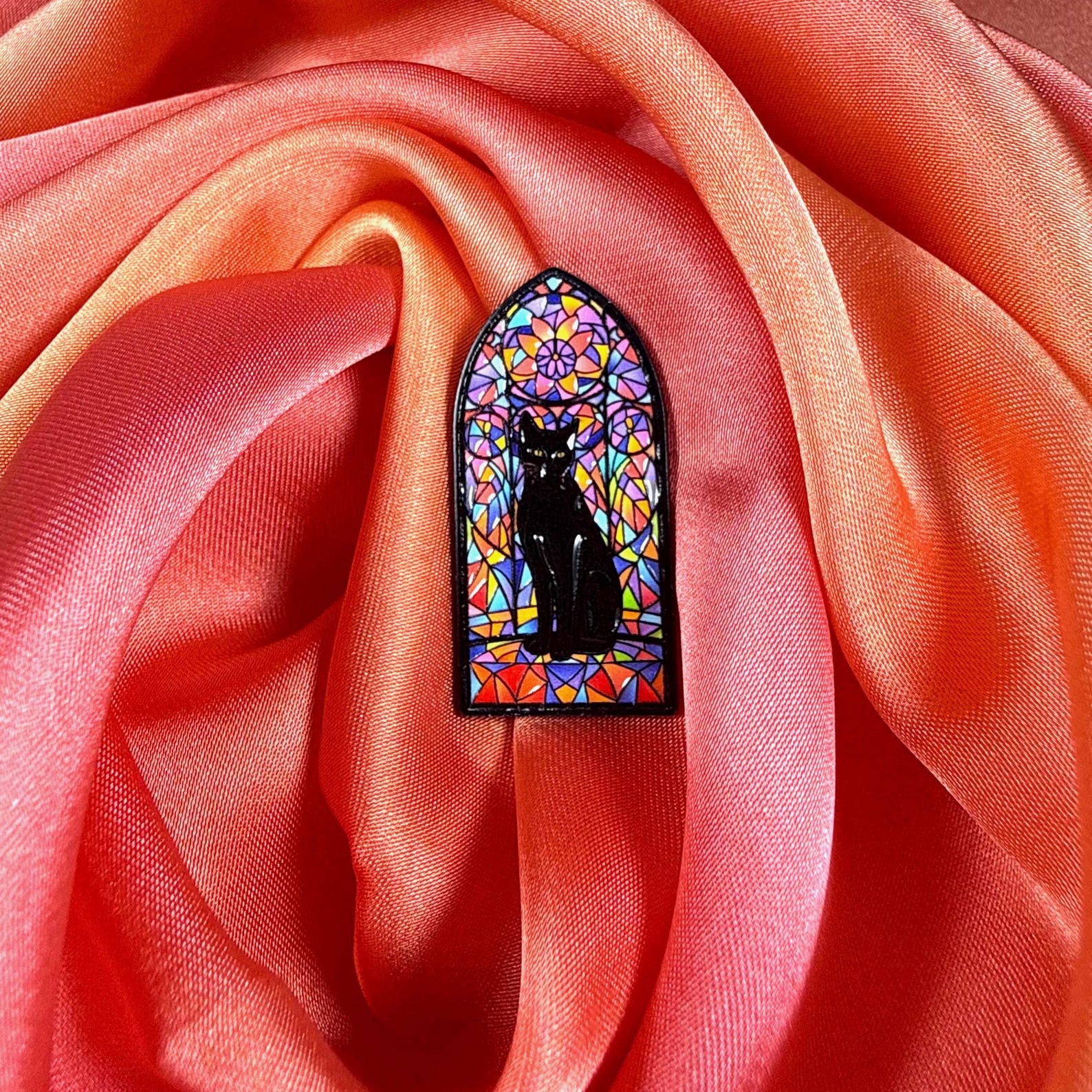 Stained Glass Gothic Cat Enamel Pin Badge | Pincredible
